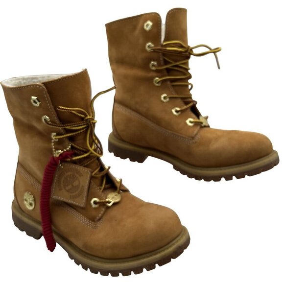 Timberland Womens 6.5W Teddy Fleece Fold-Down Wheat Waterproof Leather Boots - Picture 1 of 16